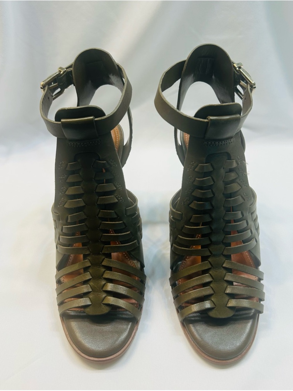 Gianni Bini Olive Woven Strappy Leather Heel Sandals - Picture 3 of 9